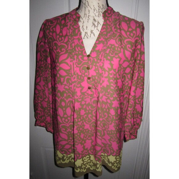 Banana Republic pink brown green floral print blouse, ladies' size Medium - Picture 1 of 7